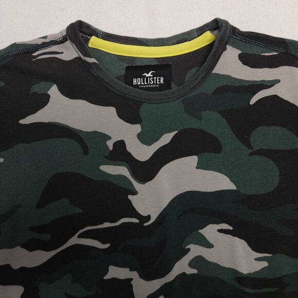 Hollister Casual Long Sleeve Crew Neck T Shirt Mens Size Small S Green Camo - Picture 1 of 10